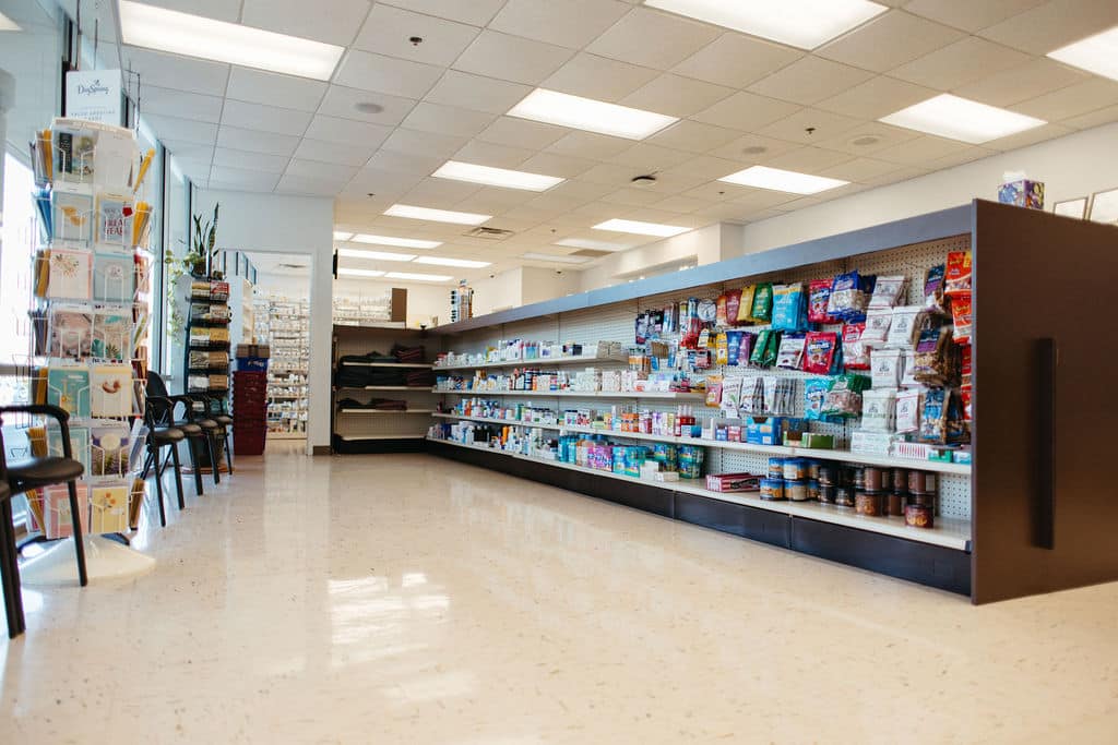 Aisle of medications and products at UAB St. Vincent's Blount Pharmacy