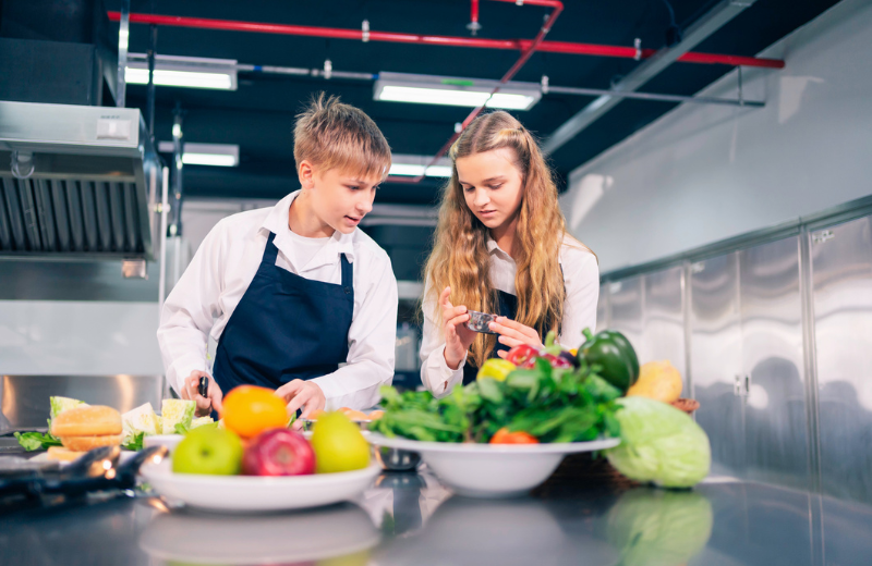 two kids in cooking class