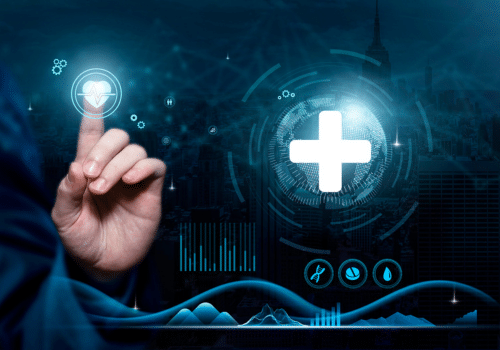 “Digital telemedicine technology concept with virtual healthcare icons representing UAB St. Vincent’s and UAB eMedicine Tele-ICU program