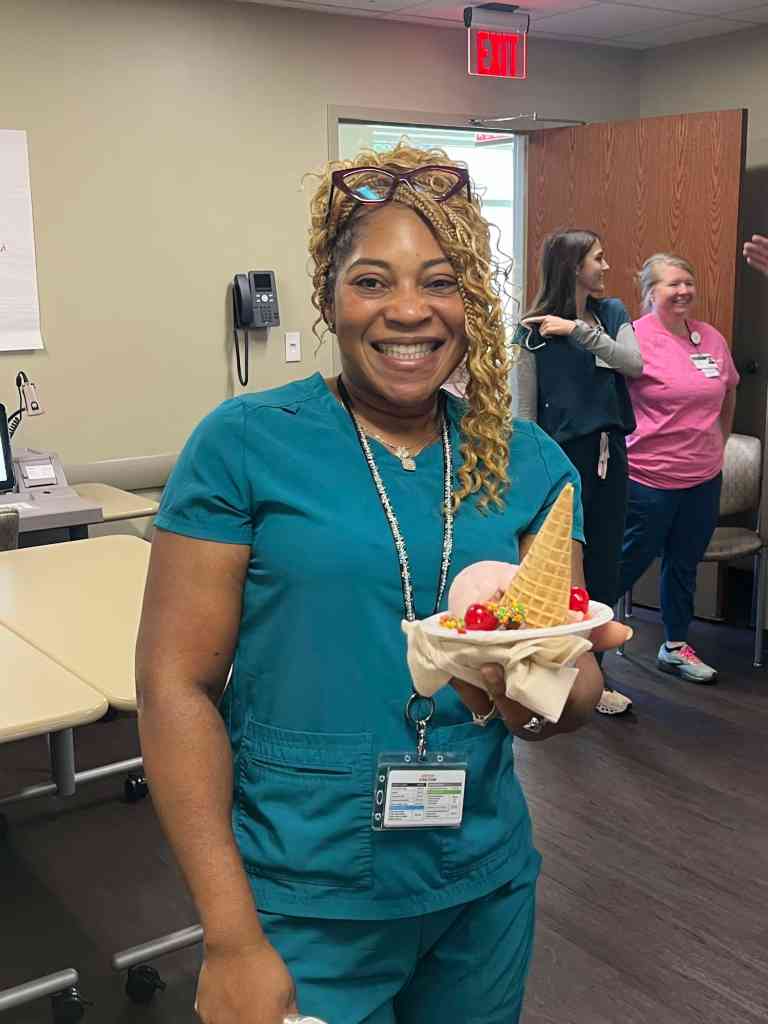 Hospital staff at UAB St. Vincent’s Chilton gather for an ice cream celebration recognizing fiscal year 2025 accomplishments and staff achievements in Clanton, Alabama.