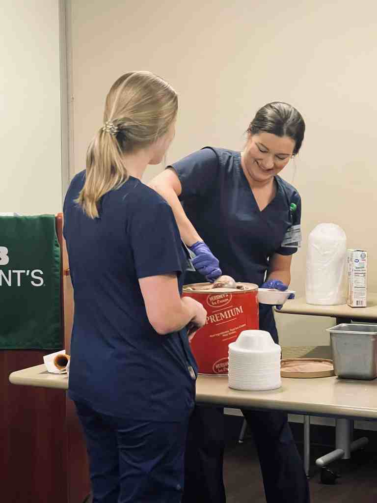 Hospital staff at UAB St. Vincent’s Chilton gather for an ice cream celebration recognizing fiscal year 2025 accomplishments and staff achievements in Clanton, Alabama.