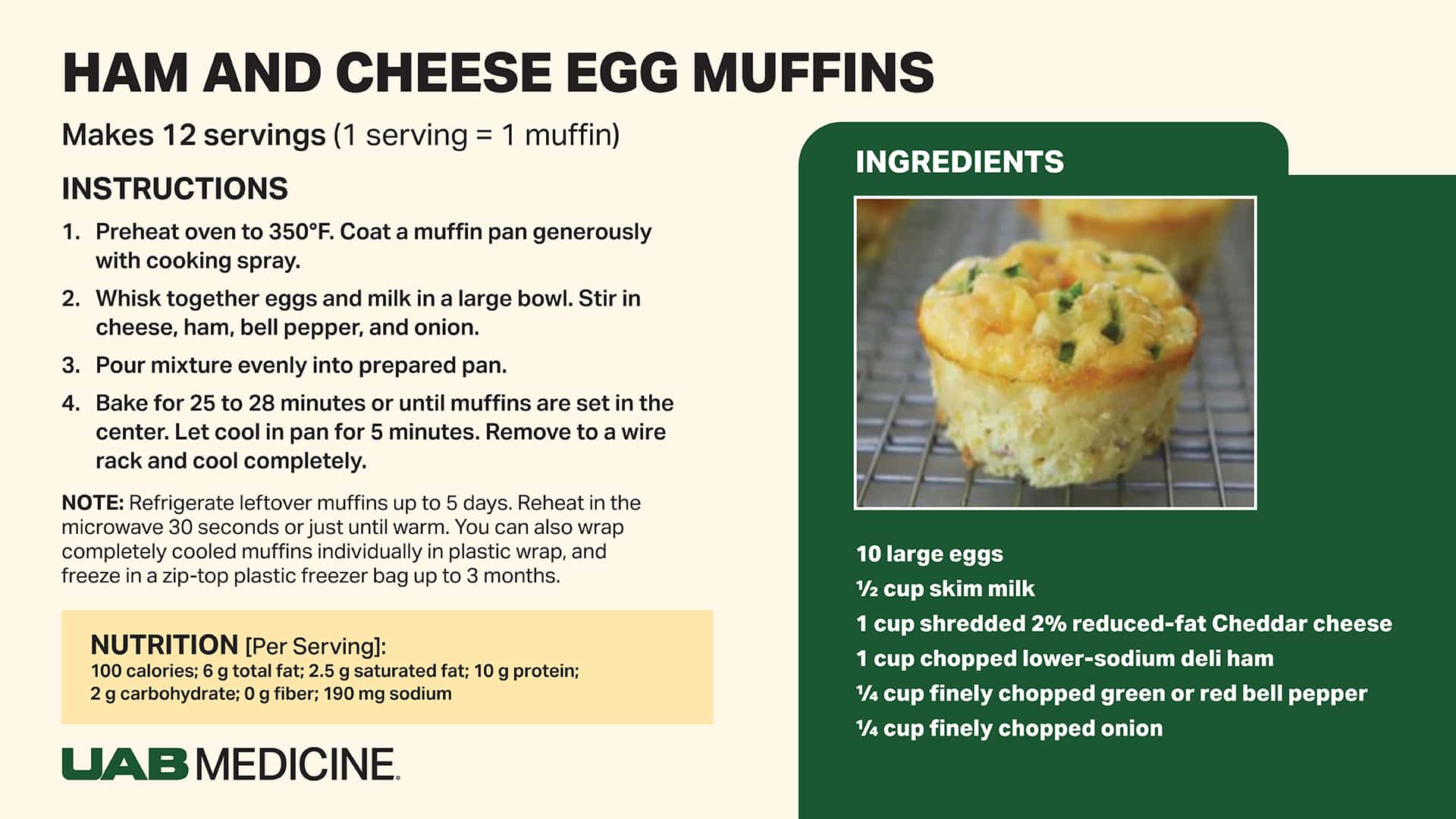Ham and cheese egg muffin recipe card